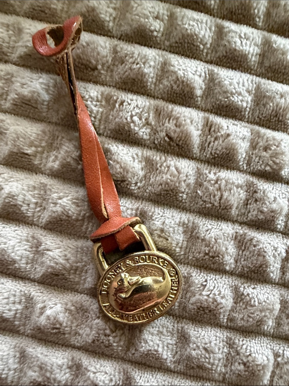 Dooney & Bourke Cognac Leather Key Fob with Brass Duck Medallion